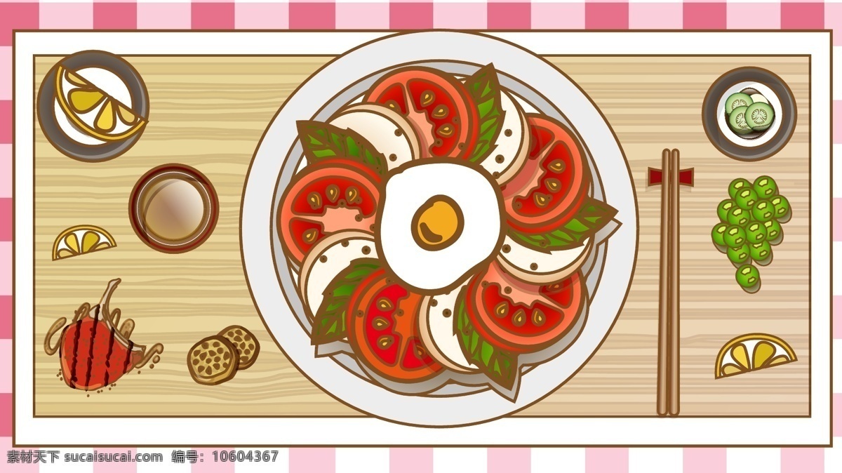 番茄 美食 矢量 插画 卡通 筷子 线描