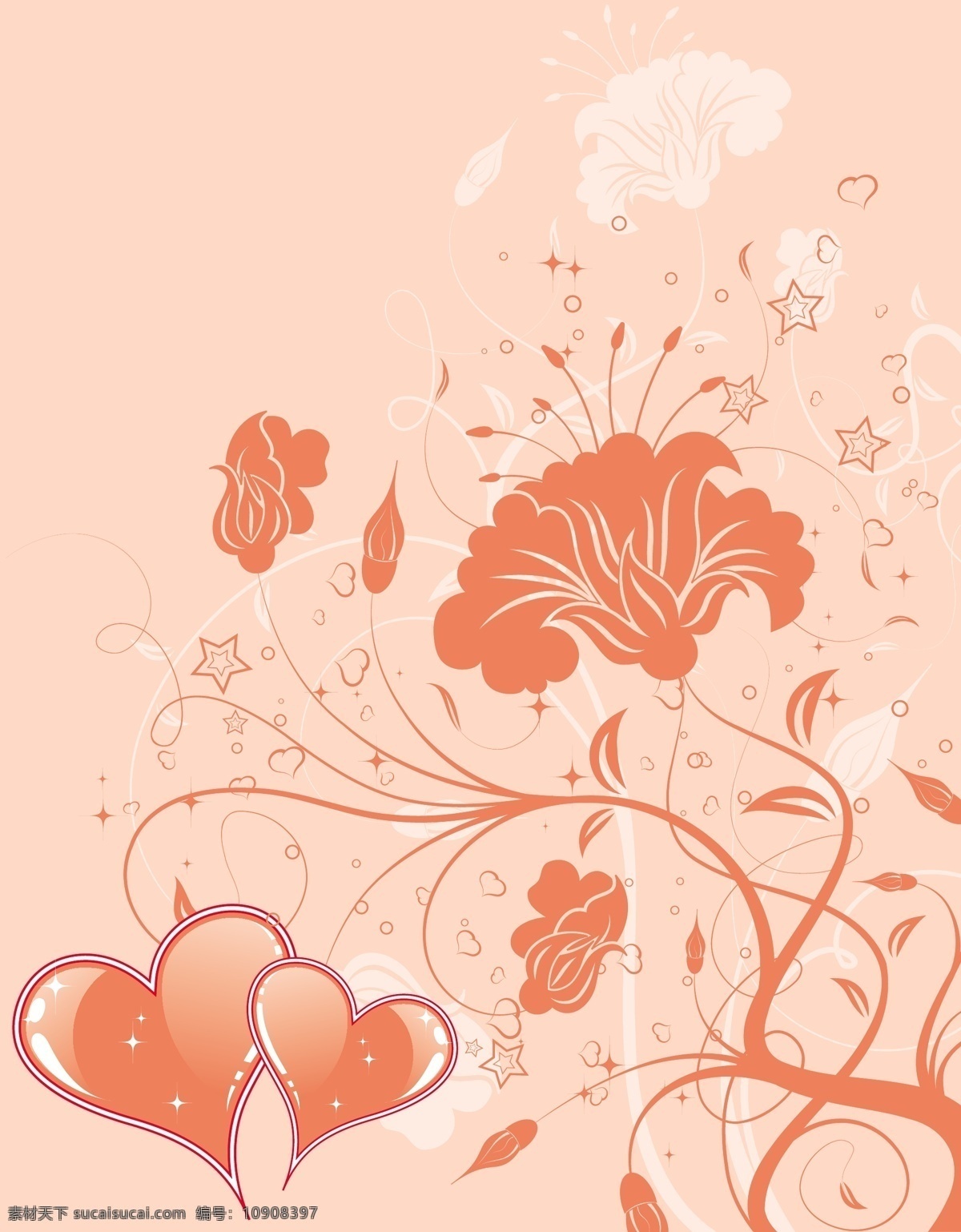 粉色 花卉 花纹 心 型 矢量图 其他矢量图