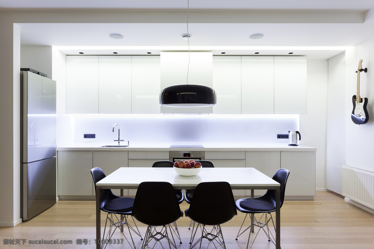 现代 白色 系 客厅 黑色 餐椅 室内装修 效果图 客厅装修 木地板 方形餐桌 黑色餐椅 开放试厨房