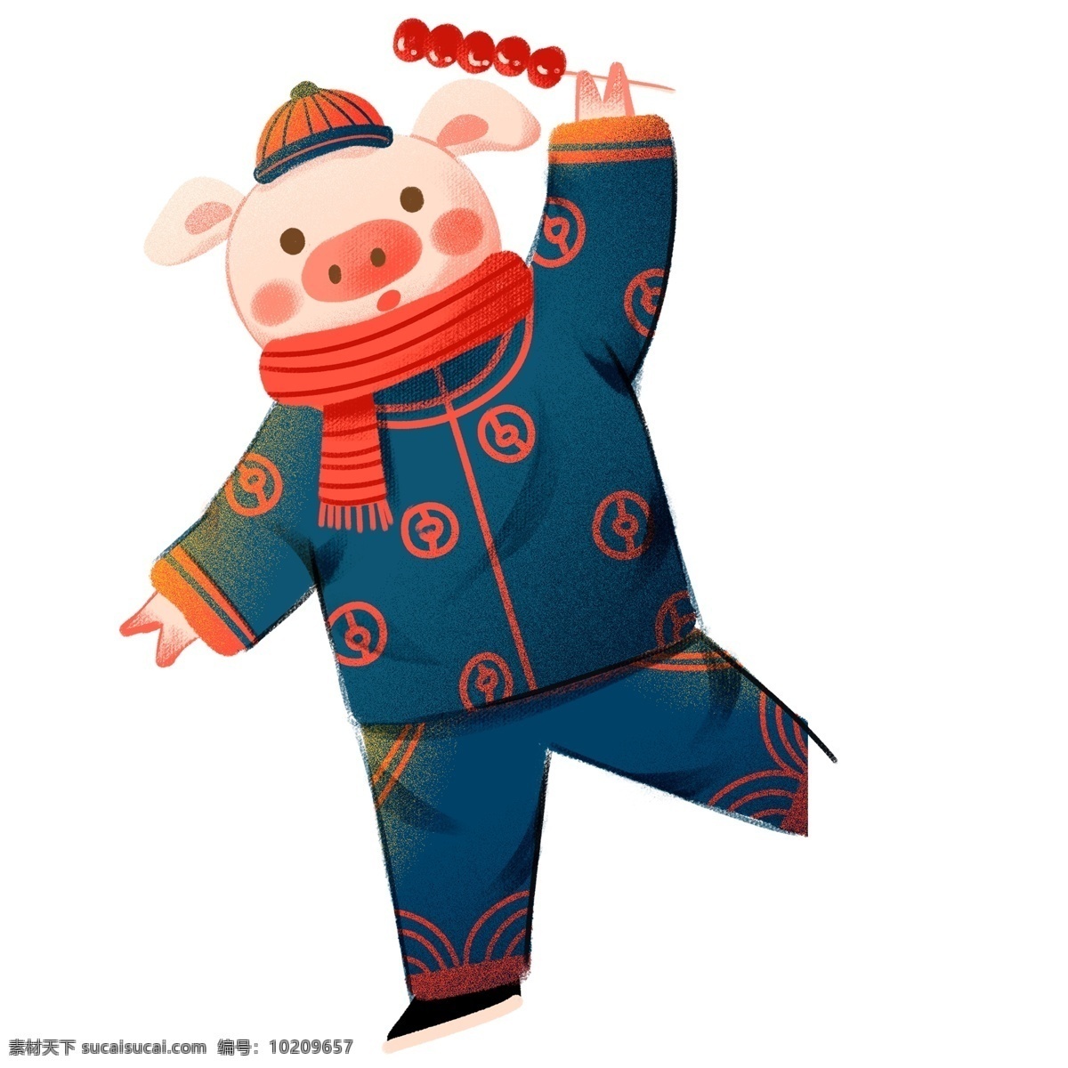 卡通 喜庆 串 冰糖葫芦 小 猪 中国风 春节 插画 小猪 新春 新年 猪年 2019年 小猪形象 猪年形象