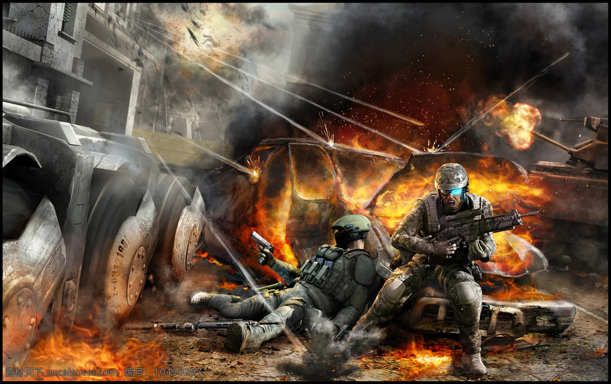 包围 士兵 战争 武器 反击 子弹 残骸 战场 动漫动画