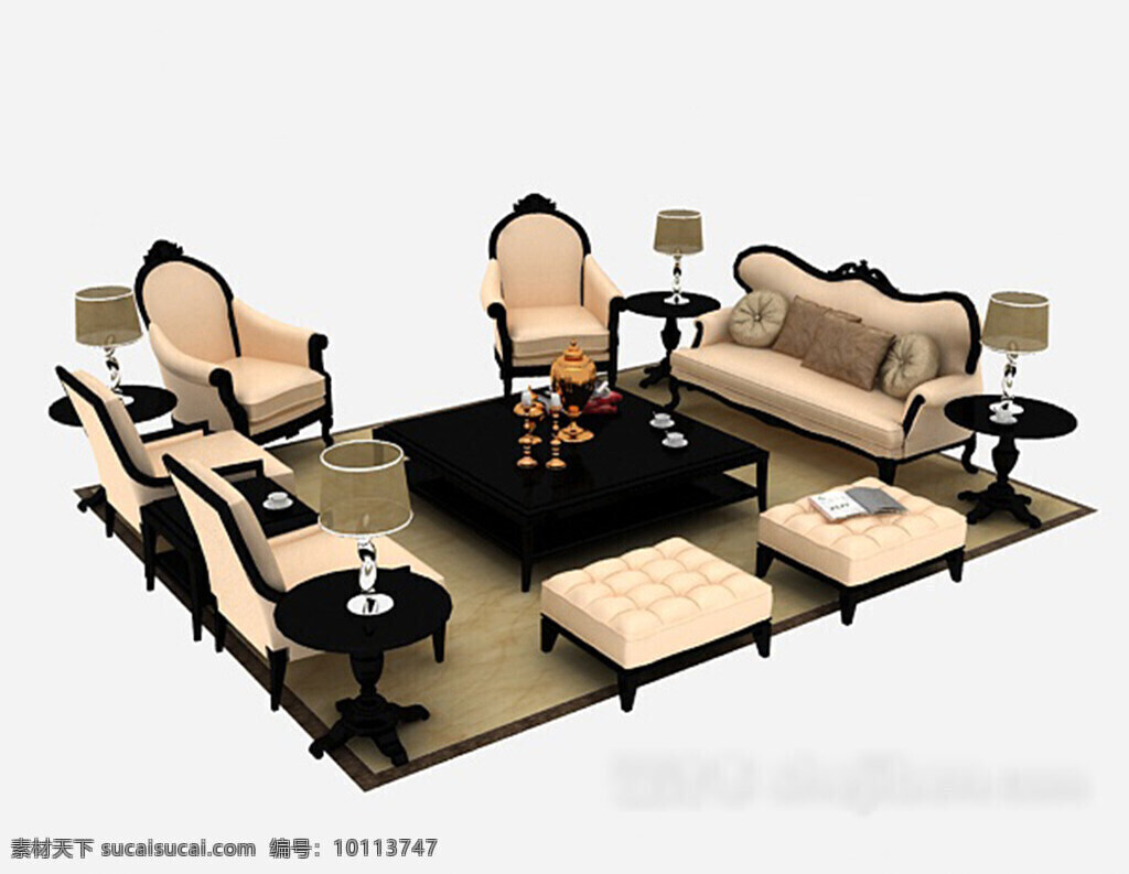 家居欧式组合沙发3d模型下载素材图片下载-素材编号10113747-素材天下图库