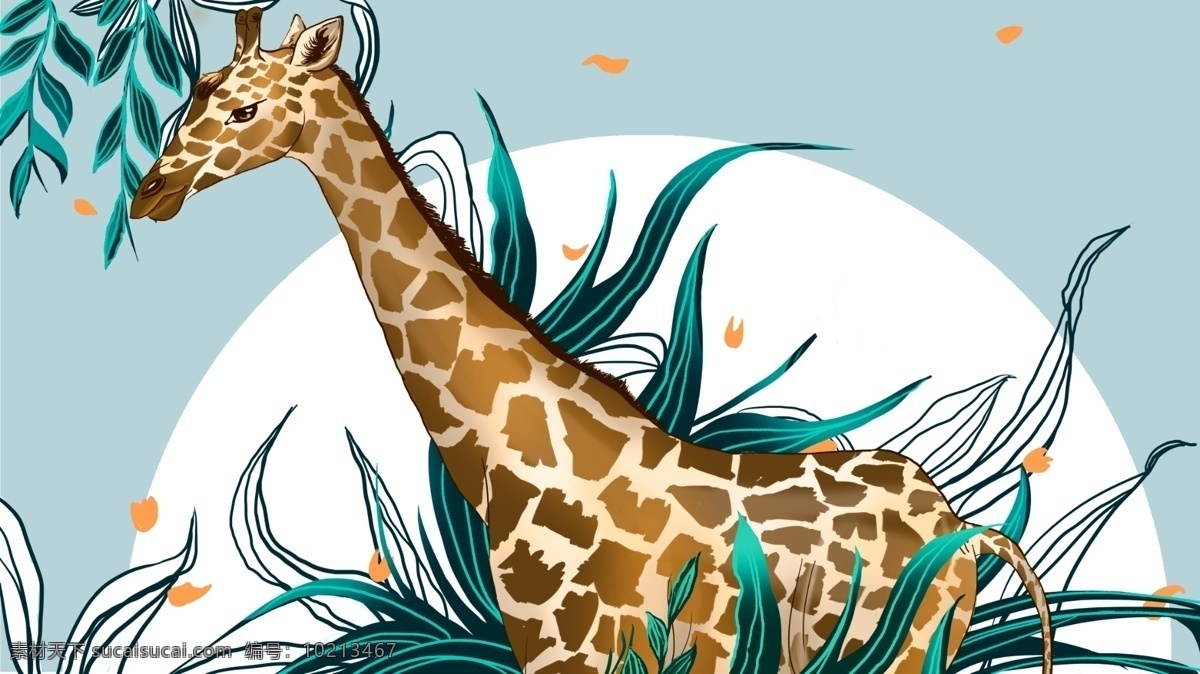 萌 宠 长颈鹿 天 包装 动物 小清新 植物 原创 商业插画 壁纸海报 社交媒体用图 网站用图 印刷用图 线描