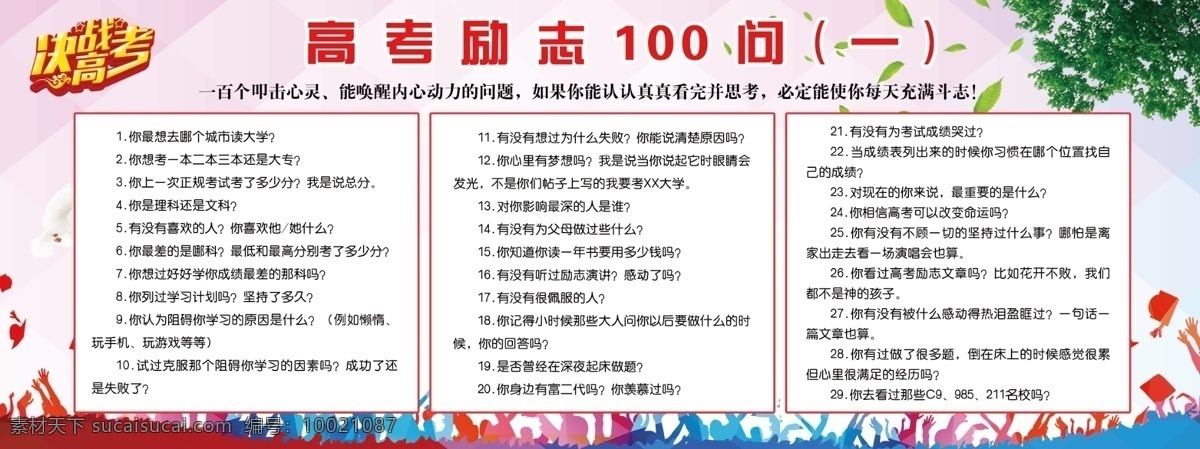 高考 励志 问 100问 高中 展板 展板模板