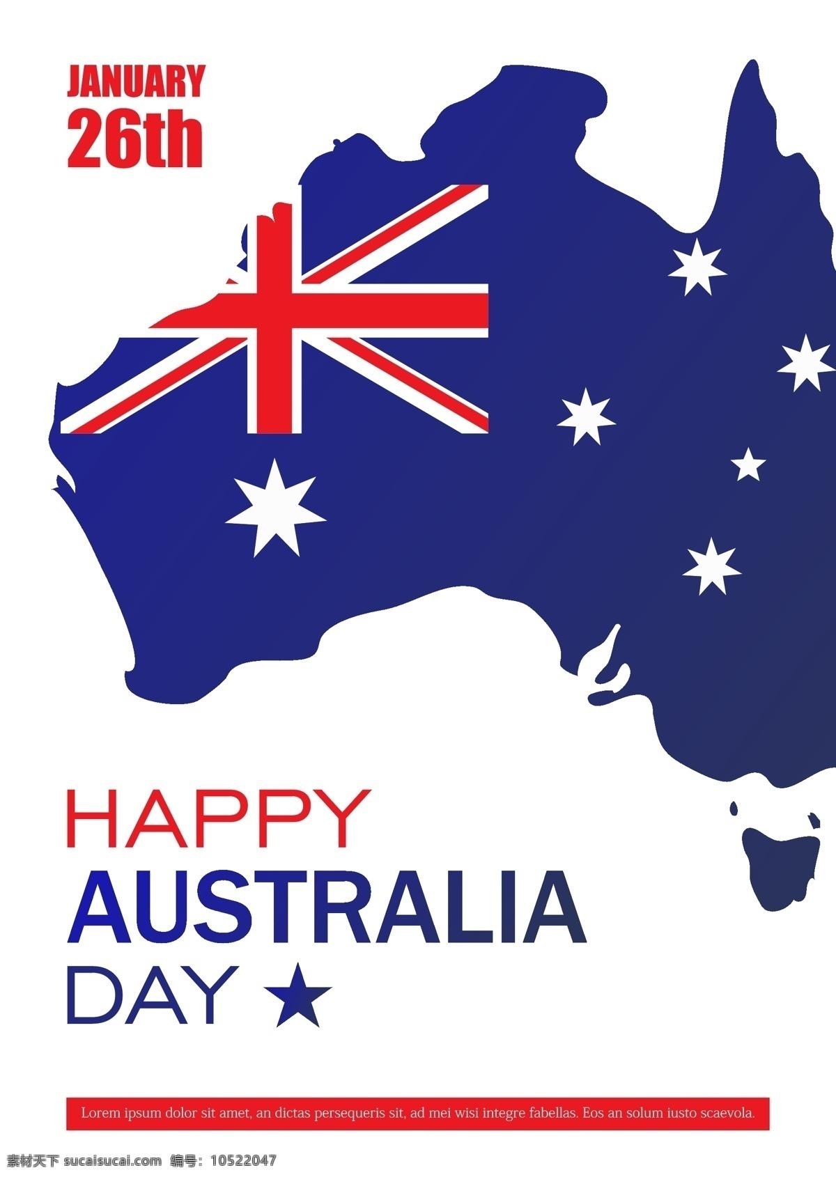 蓝色 简洁 剪影 澳大利亚 地图 日 海报 国旗 庆祝 节日 澳大利亚日 蓝 红