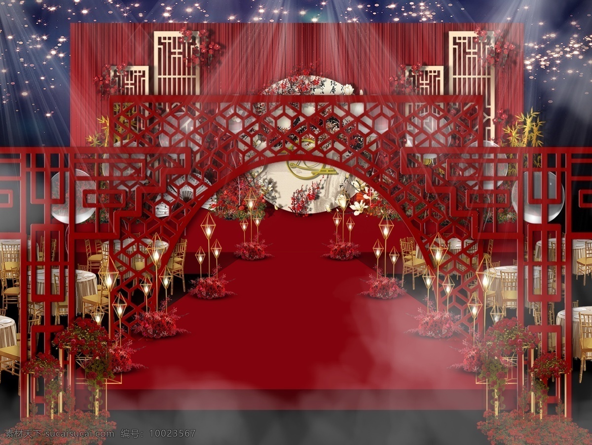 中式 婚礼 舞台 区 效果图 红色 中国红色 舞台区 t台 交接台 中式婚礼 红色婚礼 分层