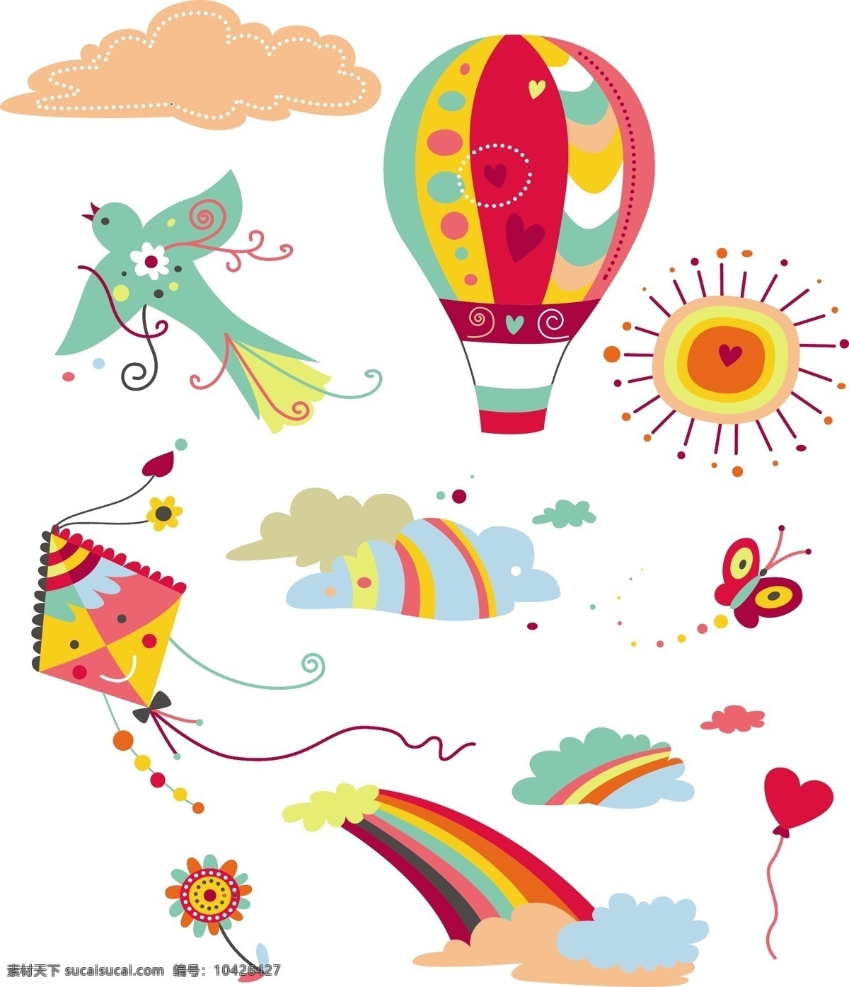 儿童 卡通 矢量 彩虹 风筝 热气球 矢量图 其他矢量图