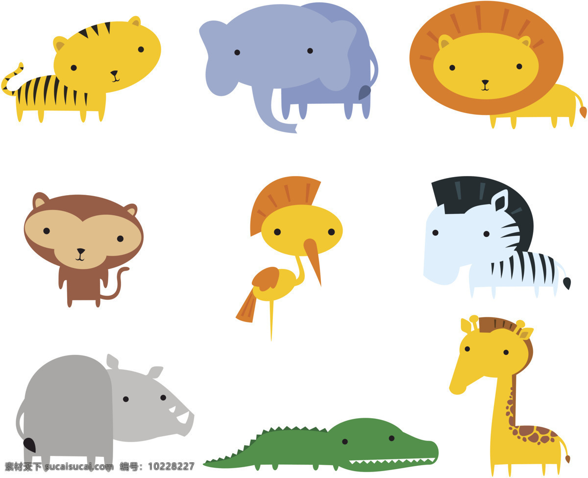 森林动物 动物 卡通 漫画 树木 狮子 大象 动漫动画