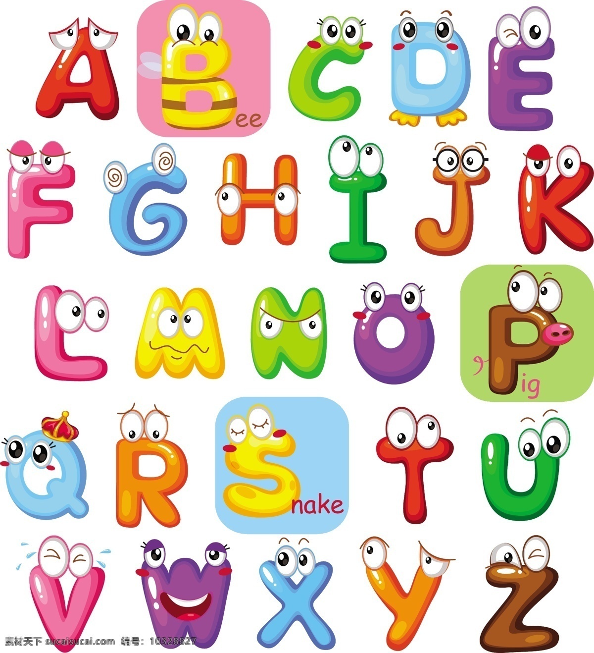 可爱的英文 卡通字母 创意字体 设计艺术字 眼睛 动漫 幼儿学习素材