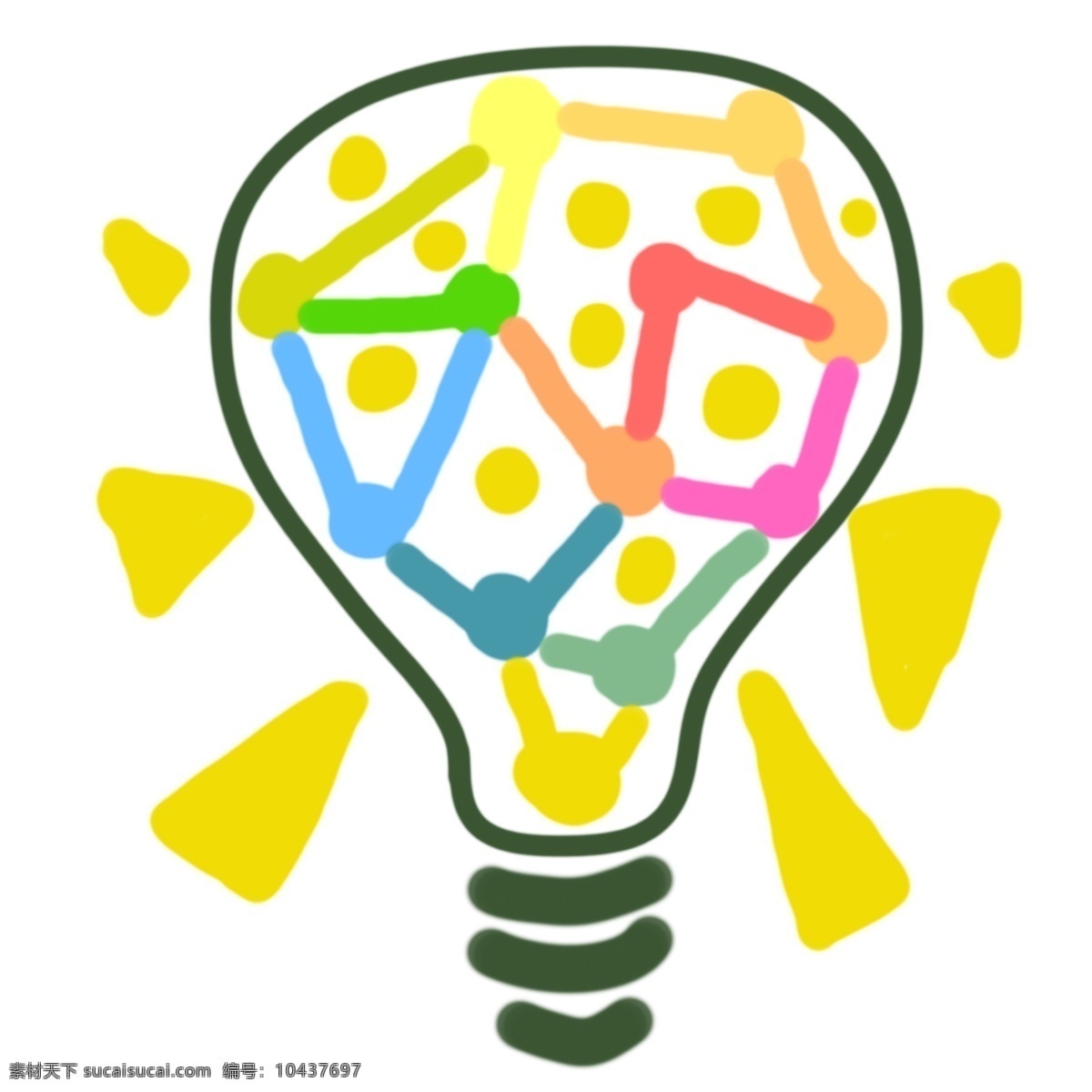 卡通 绿色 创意 灯泡 创意灯具插画 灯具 卡通灯泡 插画 绿色的灯泡 发光的灯泡 黄色的光芒 绿色灯泡