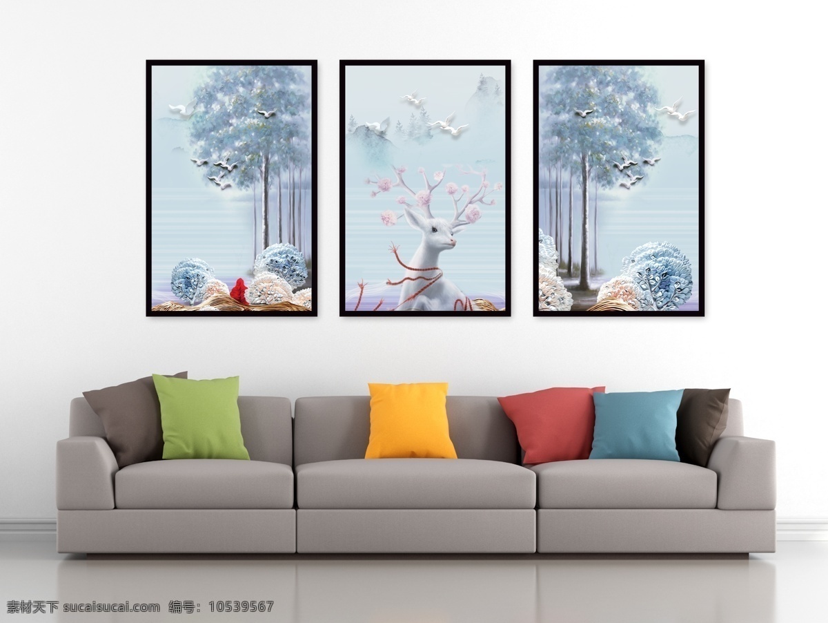 沙发 壁画相框 壁画 背景 欧式 北欧 简欧 挂画 装饰 室内设计 相框 麋鹿 地板 立体墙面 立体 墙面
