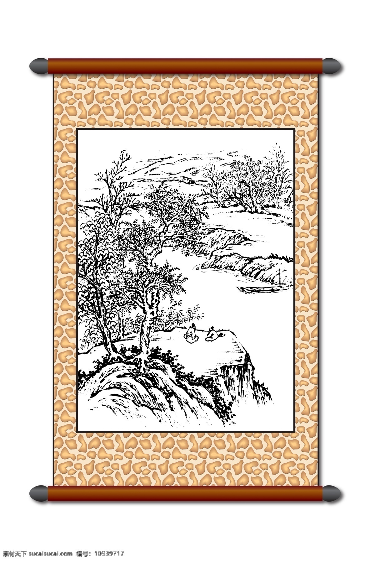 白描 山水画 版画风景 传统画 风景画 高山 工笔 古画 古建筑 挂画 卷轴画 白描风景 山峰 树木 线描 美术 黑白稿 中国风 装饰素材 室内装饰用图