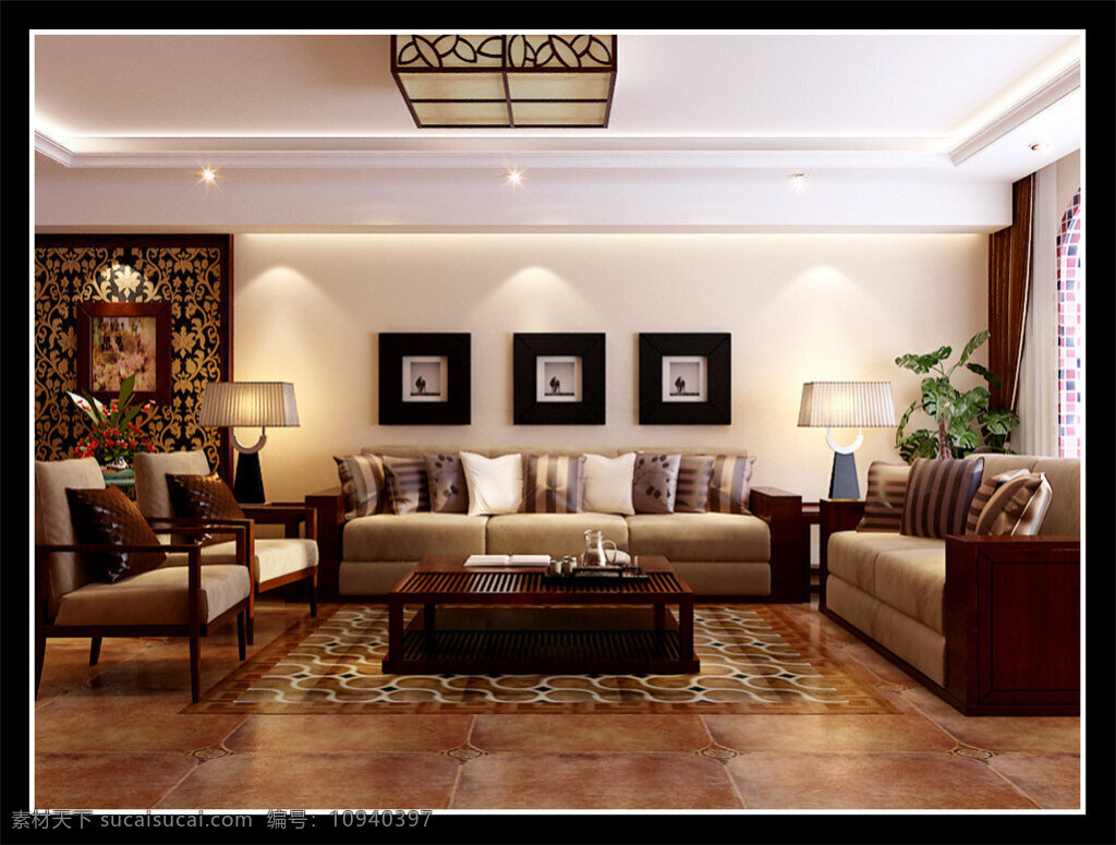 中式 客厅 3d 模型 建筑装饰 3dmax 客厅装饰 室内装饰 装饰客厅 装饰 黑色