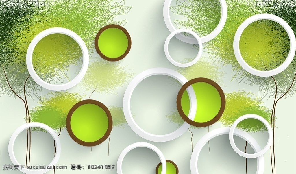 3d 圆圈 抽象 树 背景 墙 立体 绿色 抽象树 简约 中式 分层 电视背景墙 背景墙系列