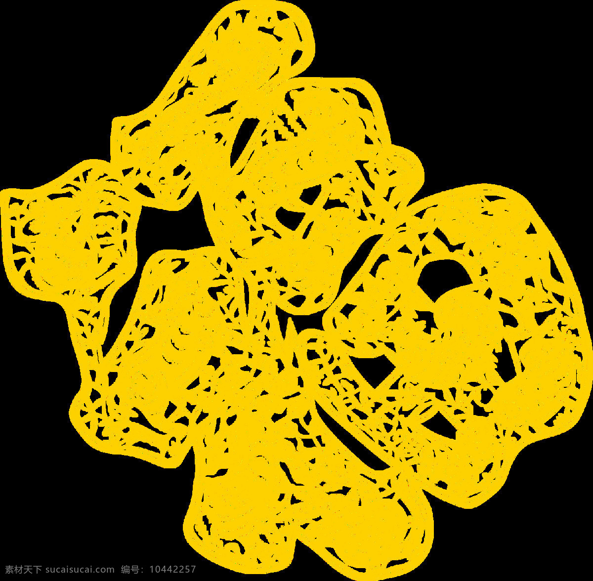 黄色 剪纸 福字 元素 png元素 免抠元素 手艺 透明素材 艺术 中国 祝福