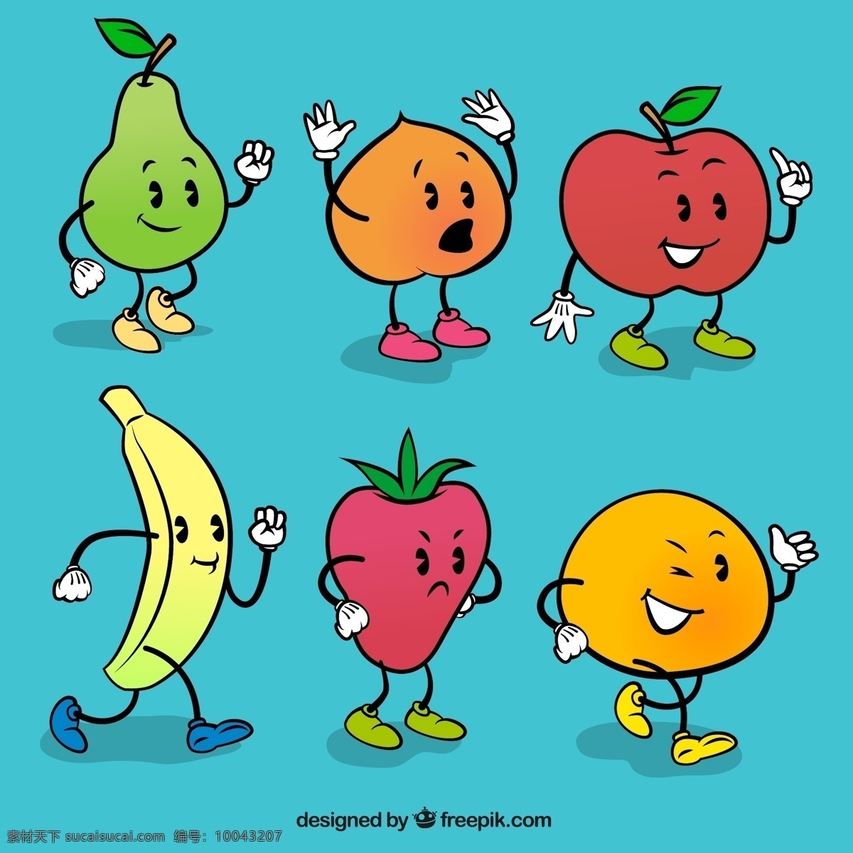 可爱 表情 水果 桃子 苹果 香蕉 草莓 橘子 矢量 高清图片