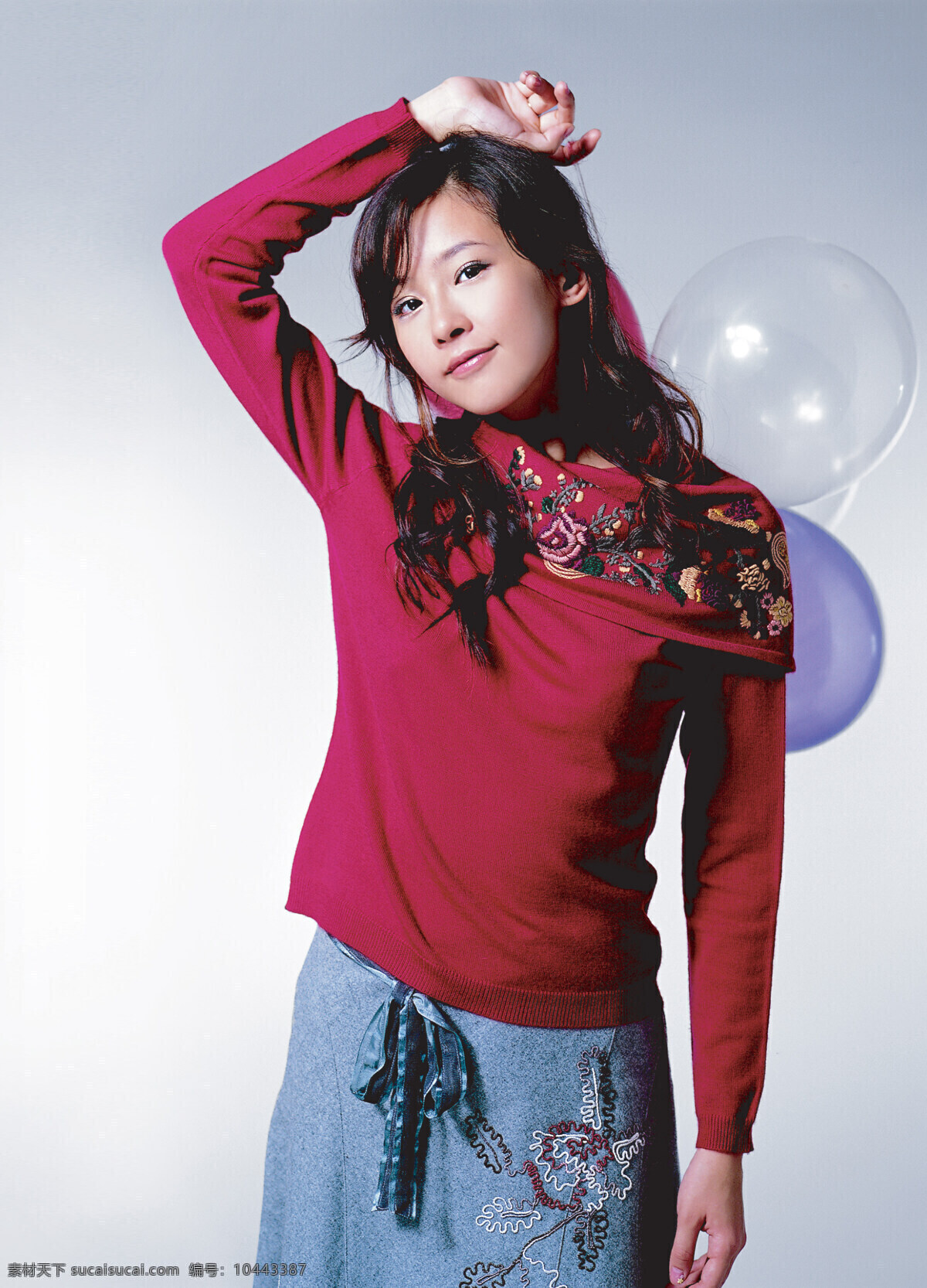 中国美女 美女 裙装 长发 红衣 气球 摄影图库 人物图库 女性女人 人物摄影