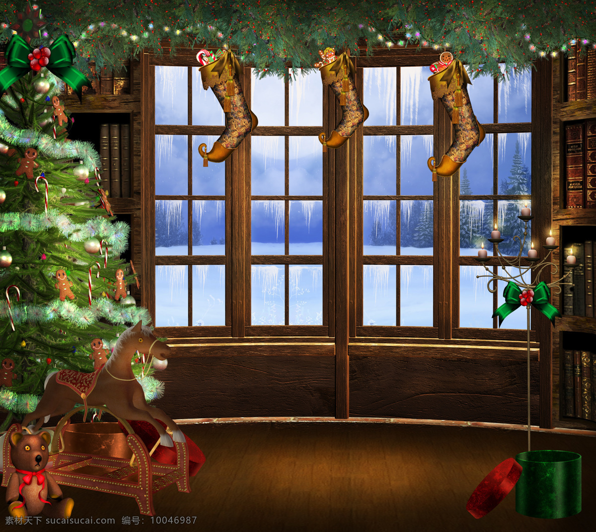 梦幻 圣诞 圣诞节 梦幻圣诞节 节日快乐 圣诞树 圣诞礼物 礼物 窗户 雪花 冰条 节日庆典 生活百科