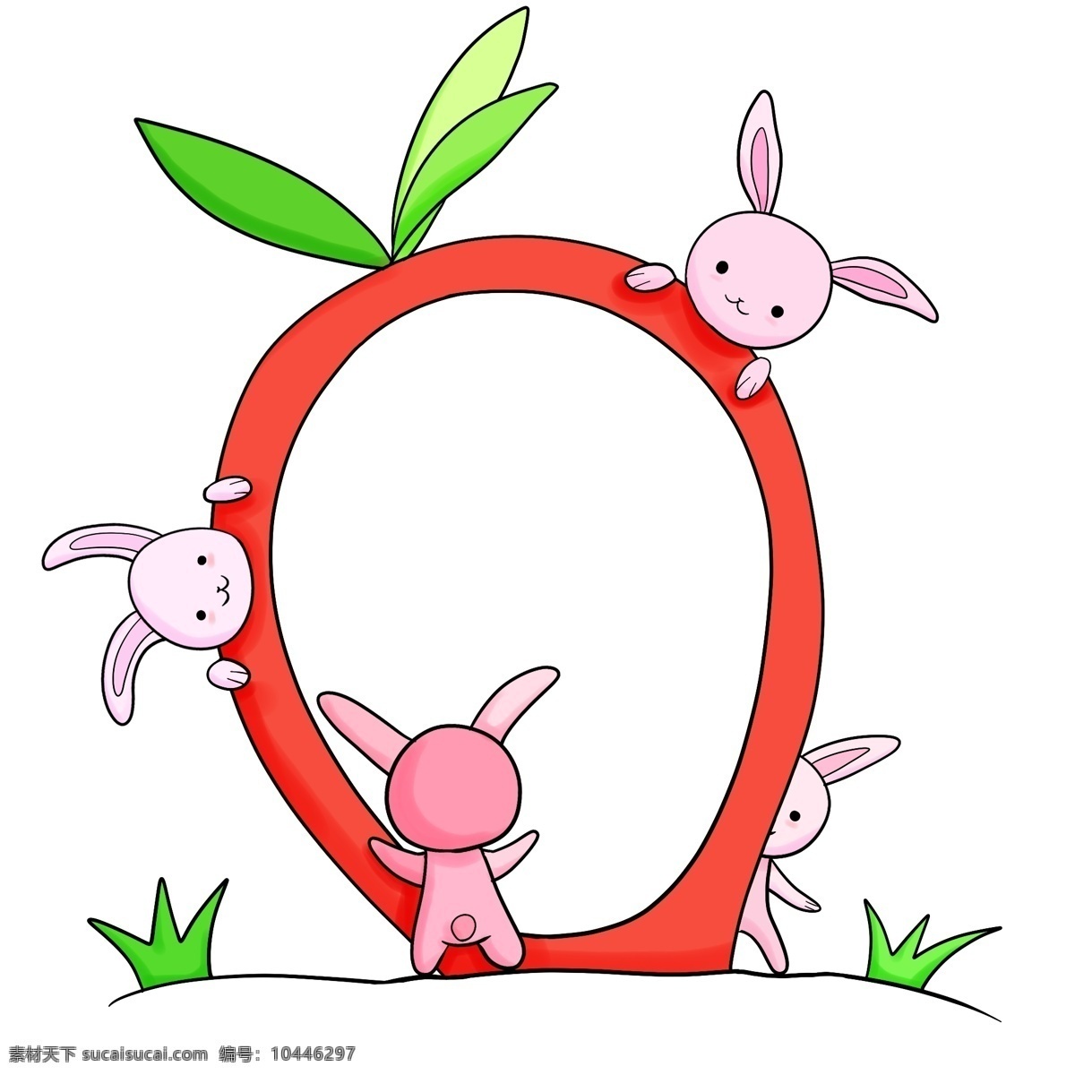 红色 装饰 兔子 边框 小兔子边框 绿叶边框 红色装饰边框 绿植草地边框 可爱兔子边框 卡通动物边框