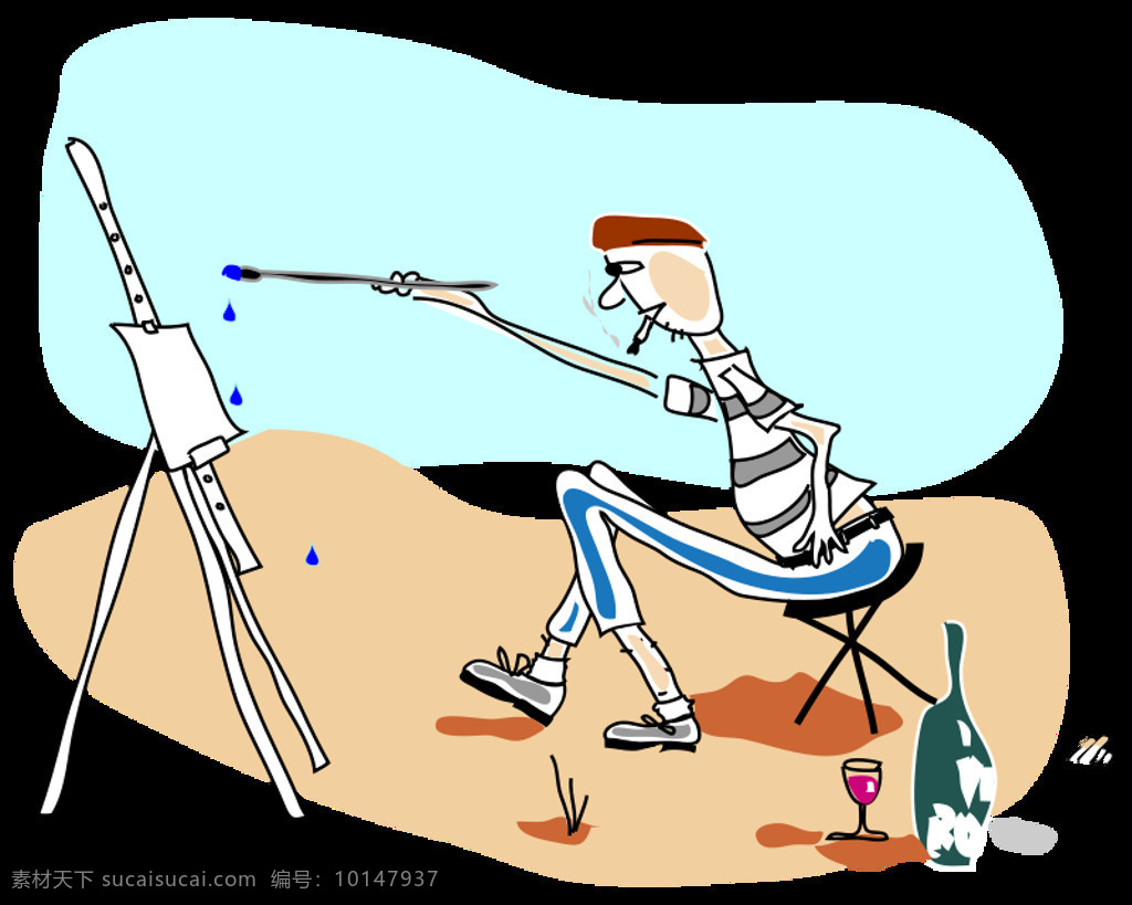 艺术家 巴黎 大便 画架 绘画 酒 卡通 水彩画 卷烟 法国人 线的艺术 spring2013 插画集