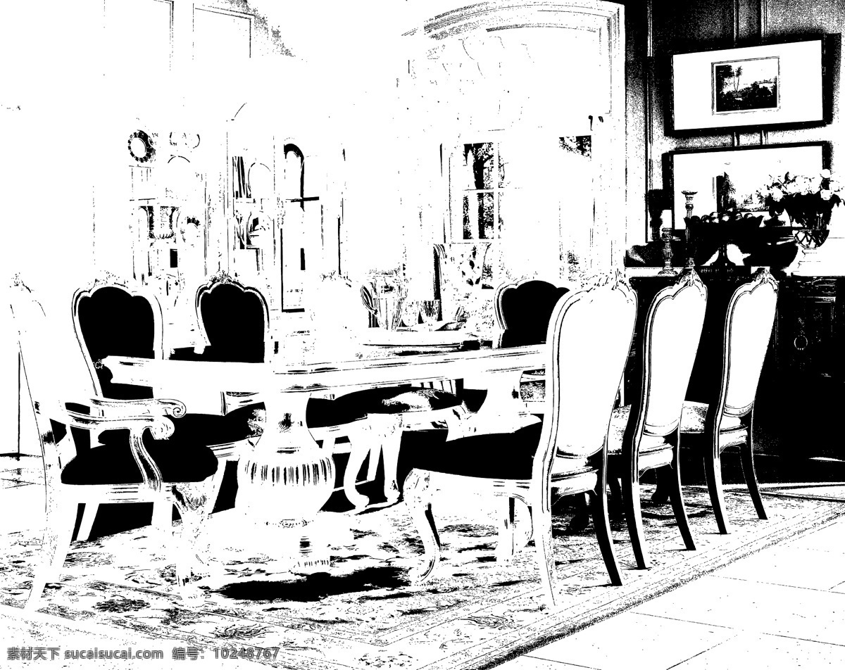 欧式 餐桌 餐具 灯 地毯 柜子 家居家具 建筑家居 欧式餐桌 椅子 矢量 家居装饰素材