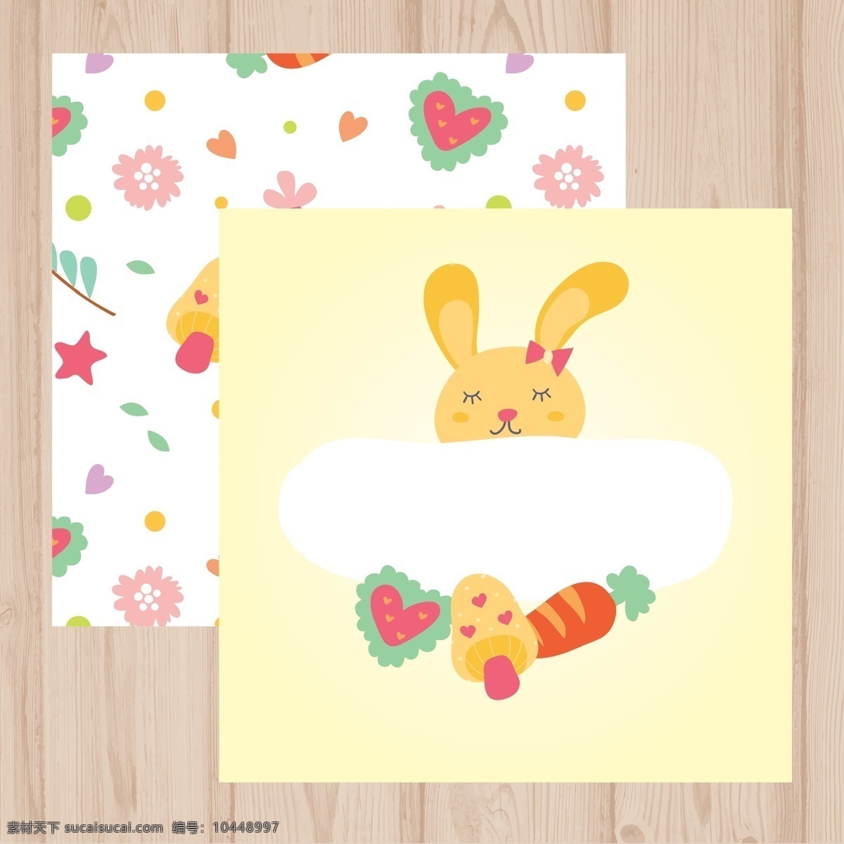 手绘 兔子 花卉 元素 手 卡 自然 叶 弹簧 手工绘制的 可爱的 植物 兔 心 会员 可爱 胡萝卜