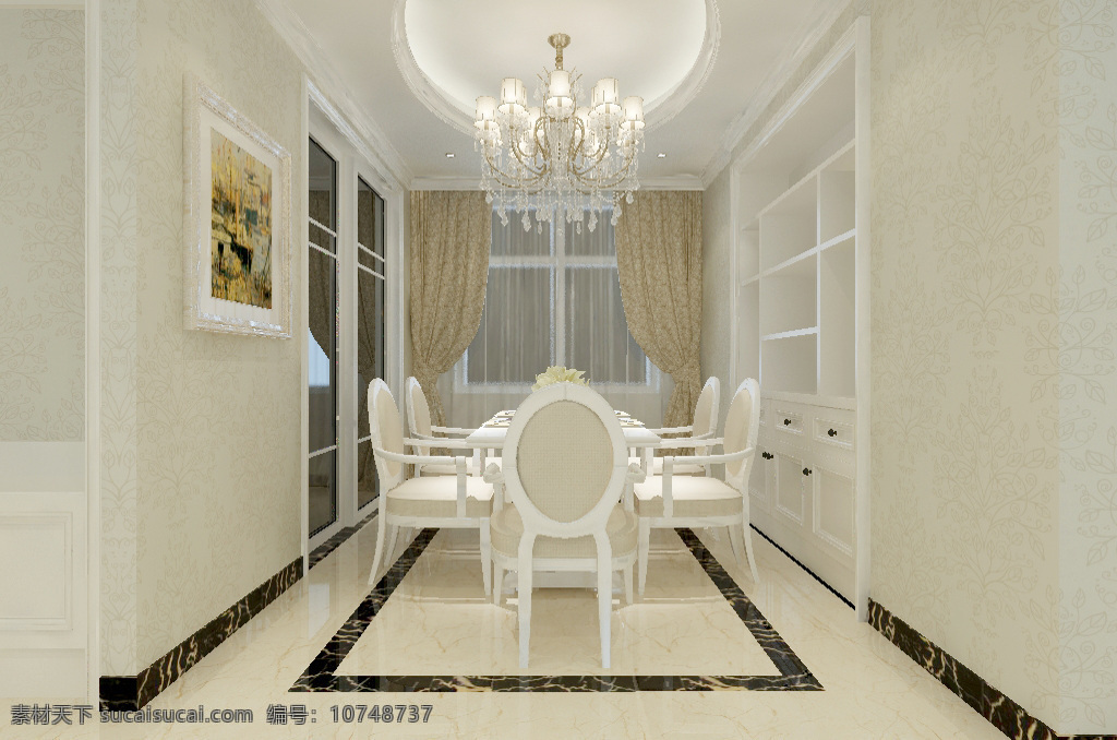 现代 欧式 餐厅 空间 背景墙 地板 沙发 窗帘 大理石 吊灯 挂画 模型 效果图 椅子 餐桌 茶几 门