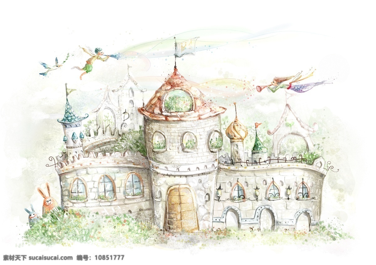 梦幻 城堡 韩国 韩国手绘花卉 花卉 梦幻城堡 手绘 小女孩 韩国梦幻风景