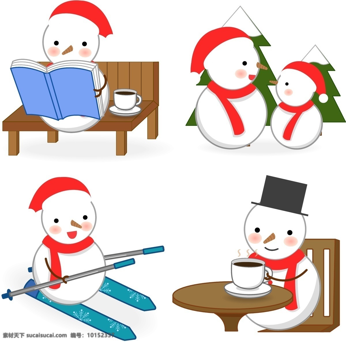 卡通 冬季 雪人 卡通雪人 滑雪 看书