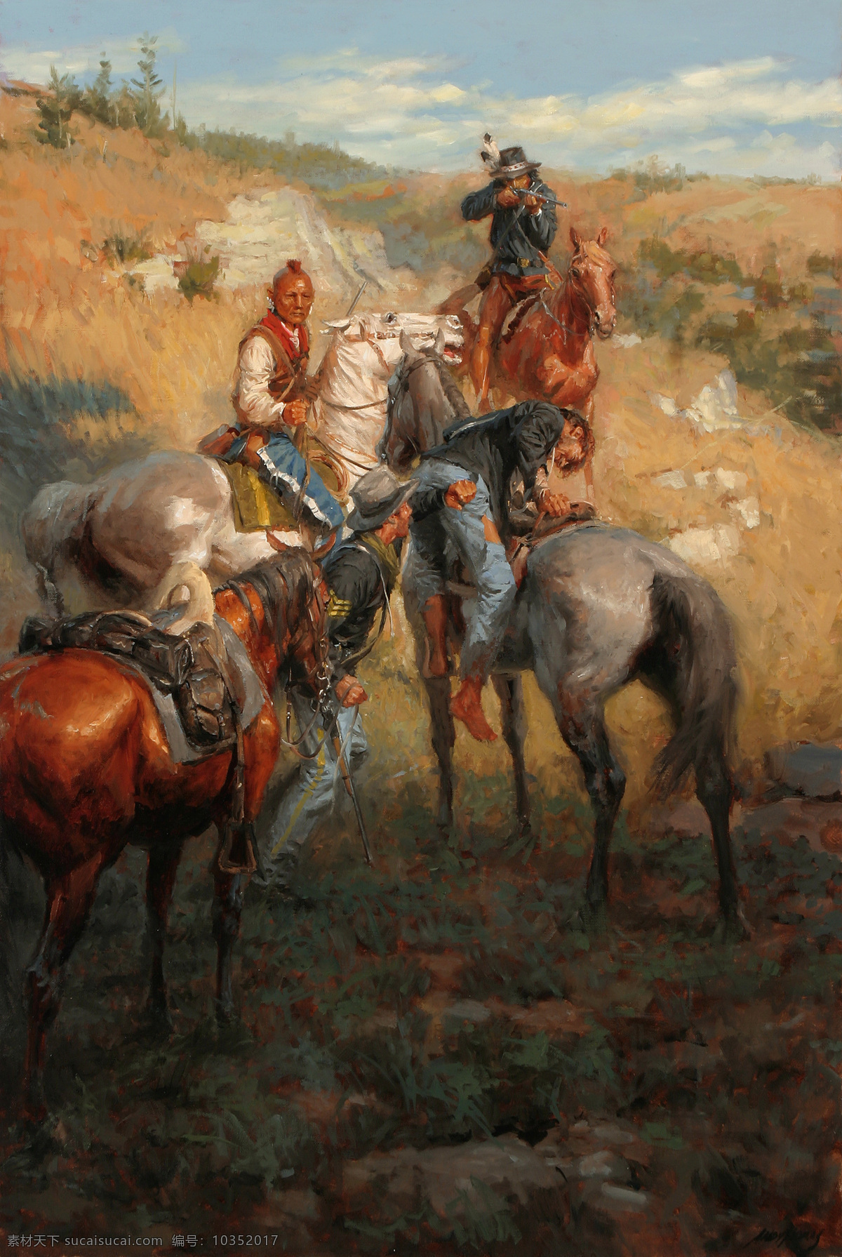 战场 上 骑马 开枪 西方 男人 油画 骑马开枪 西方男人 名画 艺术 绘画 文化艺术 艺术品 世界名画 书画文字