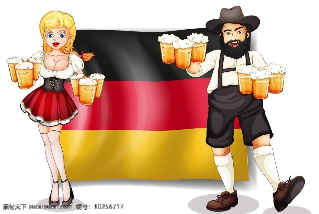 德国啤酒 德国 啤酒 矢量人物 卡通人 卡通 人手 服务员 手拿啤酒 卡通设计 矢量