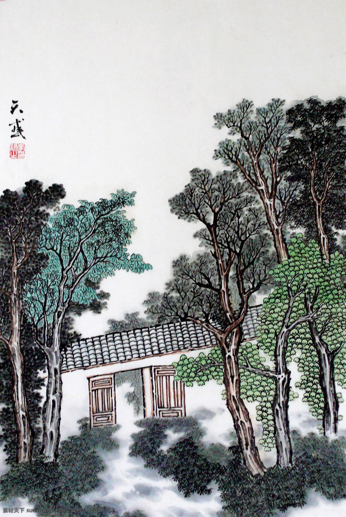 房屋 国画艺术 绘画 绘画书法 美术 山林 书法 静静山林 中国画 水墨画 树木 云雾 印章 山水 专辑 二 文化艺术 装饰素材 雕刻 图案