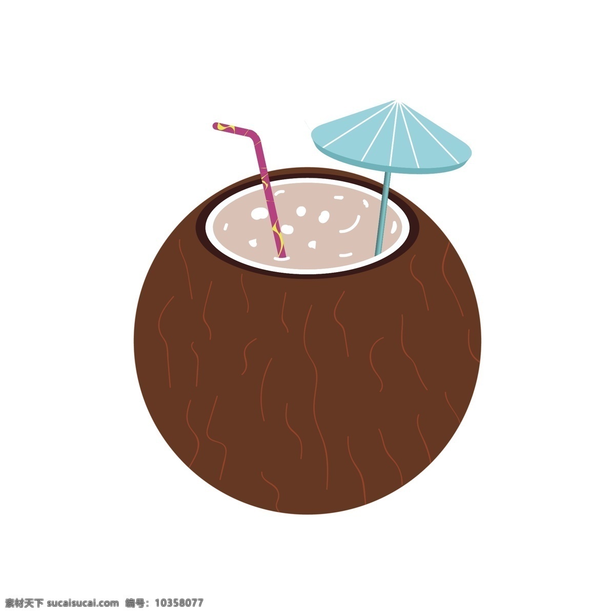 清凉 夏日 椰子 果汁 吸管 小伞 椰果 解暑