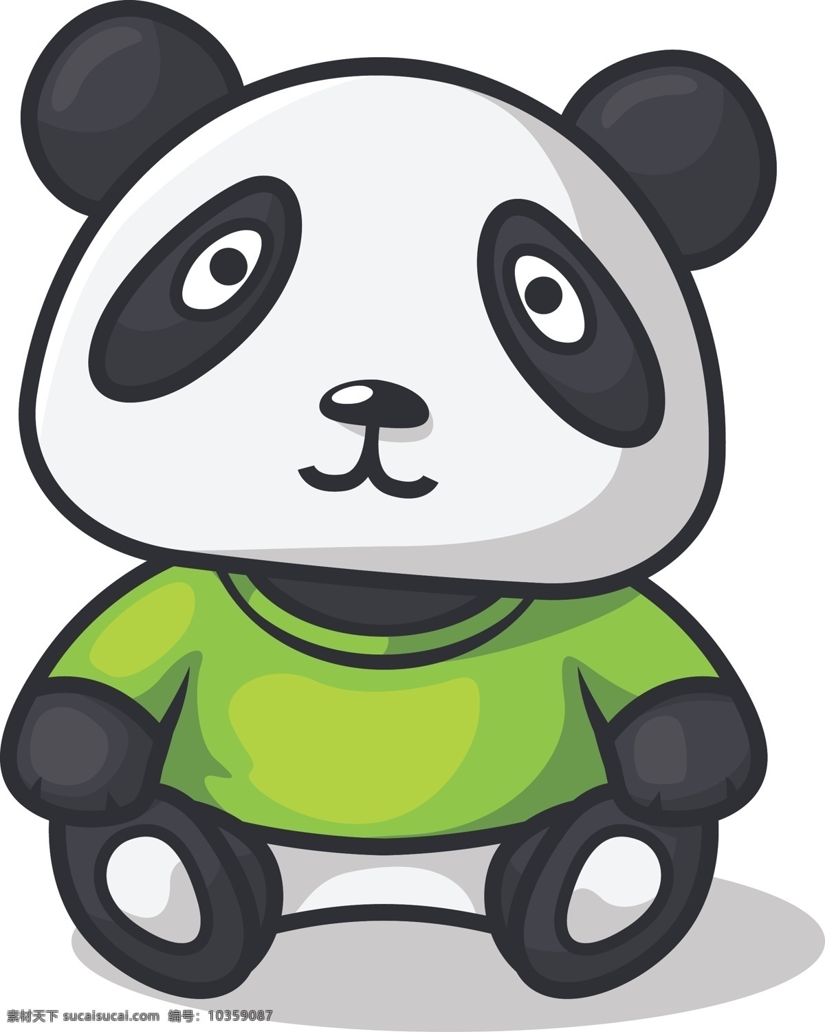 卡通 穿 绿 短袖 熊猫 穿绿短袖 动物 可爱 白色