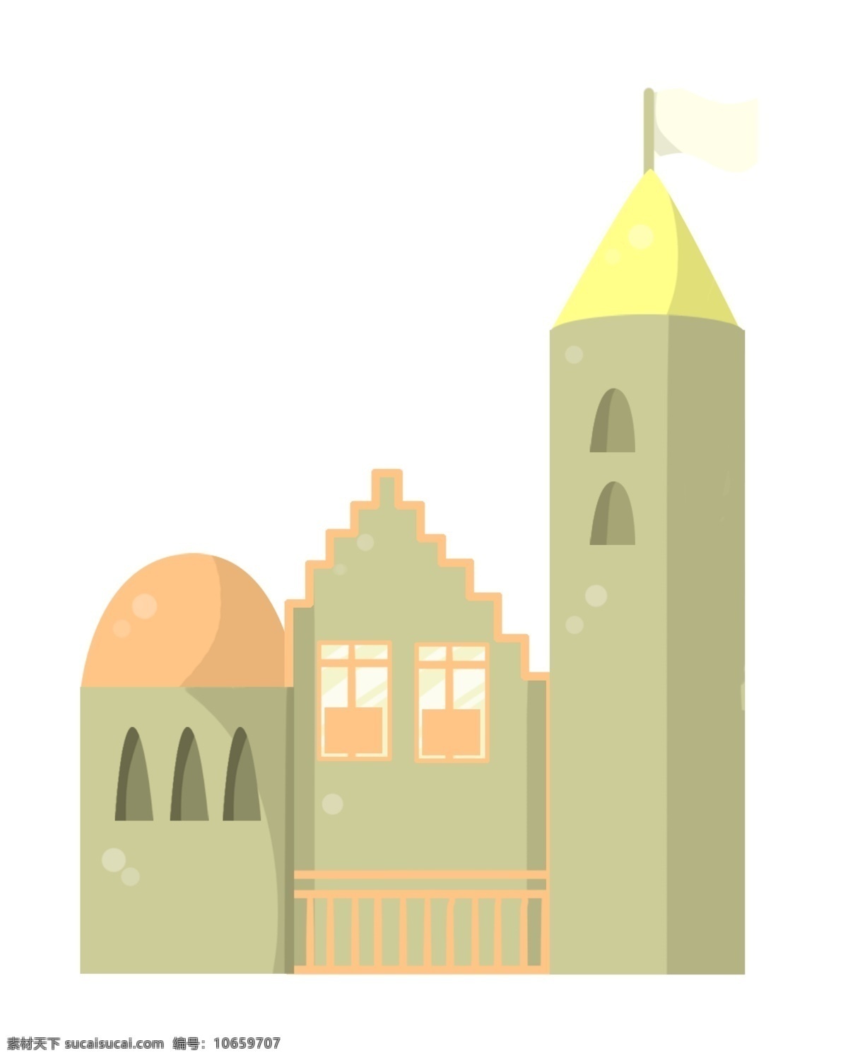 漂亮 欧式 城堡 插图 欧式城堡 建筑物 灰色欧式城堡 漂亮的城堡 黄色 避雷针
