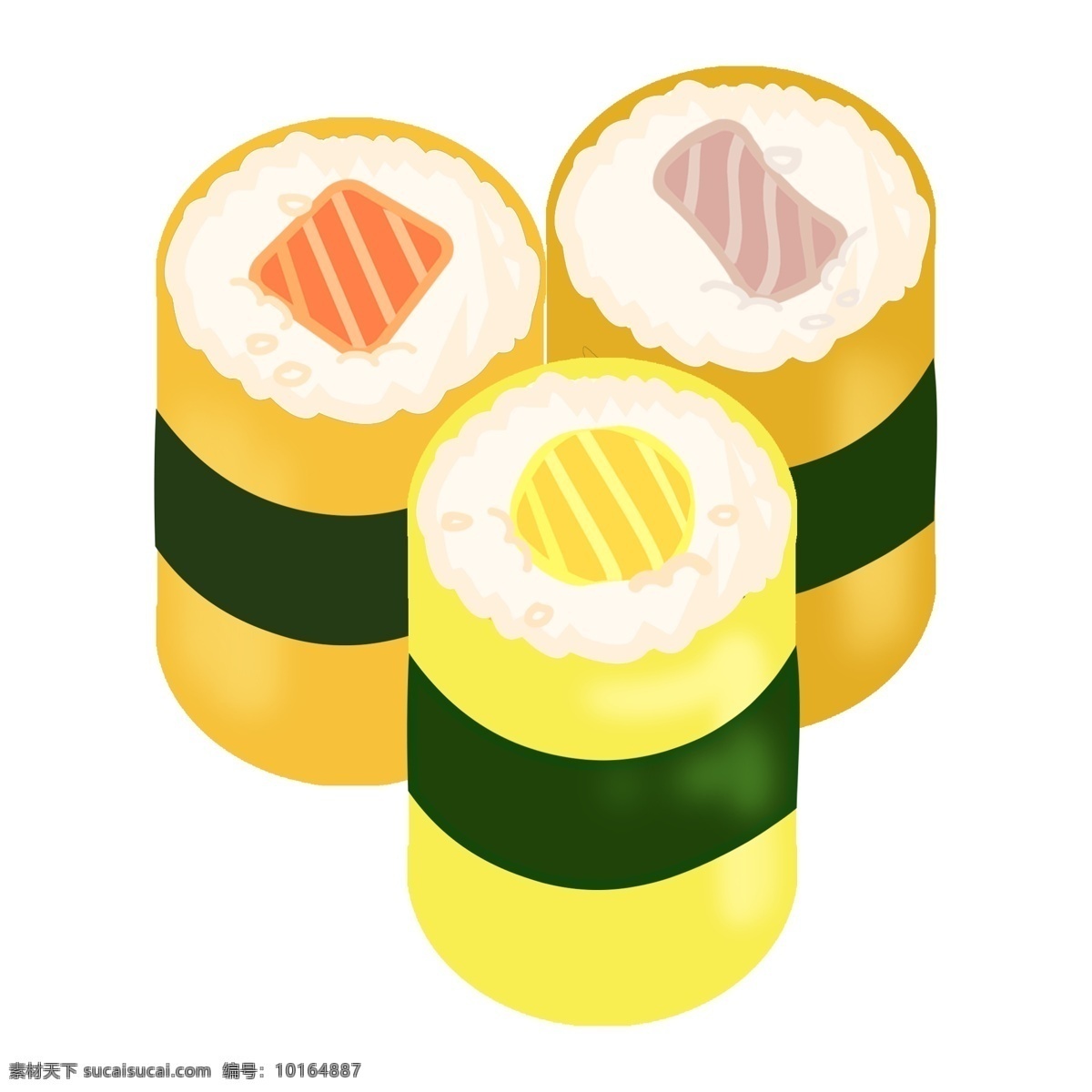 日本 圆形 寿司 插画 圆形寿司 日本寿司 特色美食 食物 三个寿司 美味的寿司 海鲜寿司 卡通寿司插画