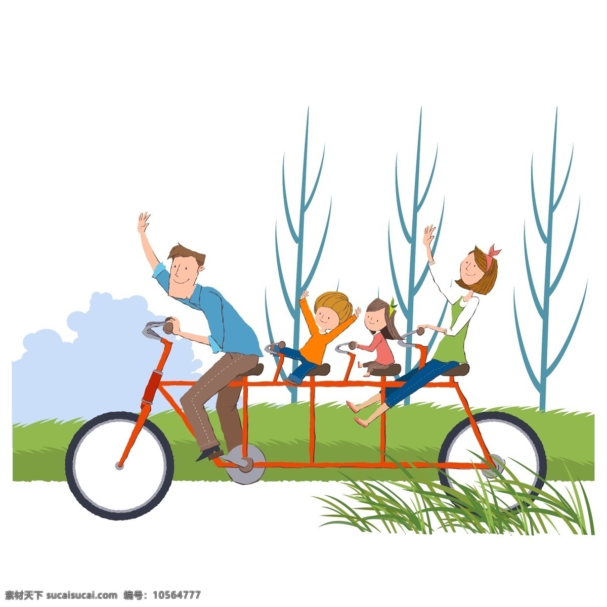 骑 自行车 一家人 开心 运动 双人自行车 矢量图 矢量人物