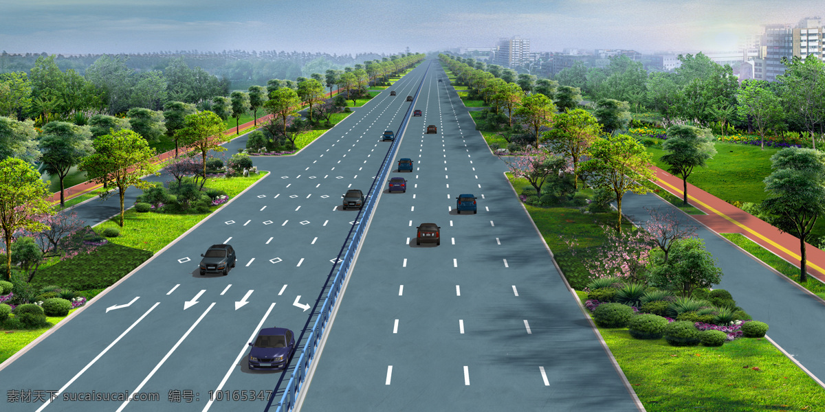 道路绿化 道路 绿化 鸟瞰 八车道 环路 景观设计 环境设计