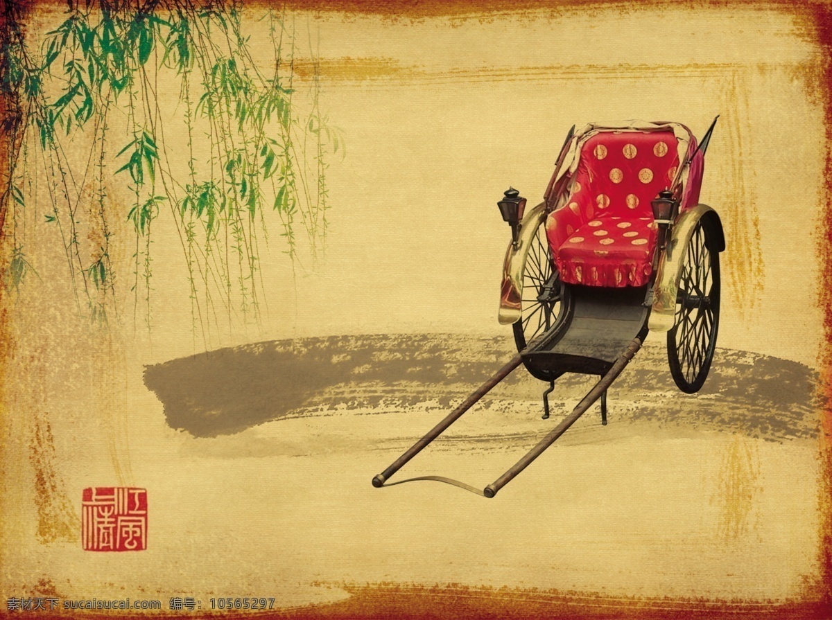 中国风 古典背景 复古背景 黄包车 手拉车 传统文化 中国元素 文化艺术