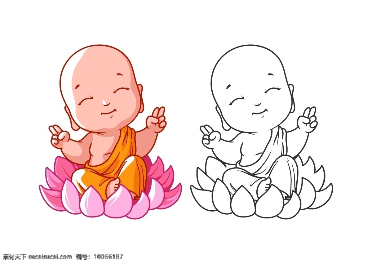 卡通 佛教 儿童 人物 矢量 儿童手绘 卡通插画 小孩子 baby 儿童幼 矢量人物 佛教文化 宗教 宗教信仰 文化艺术 矢量素材 白色