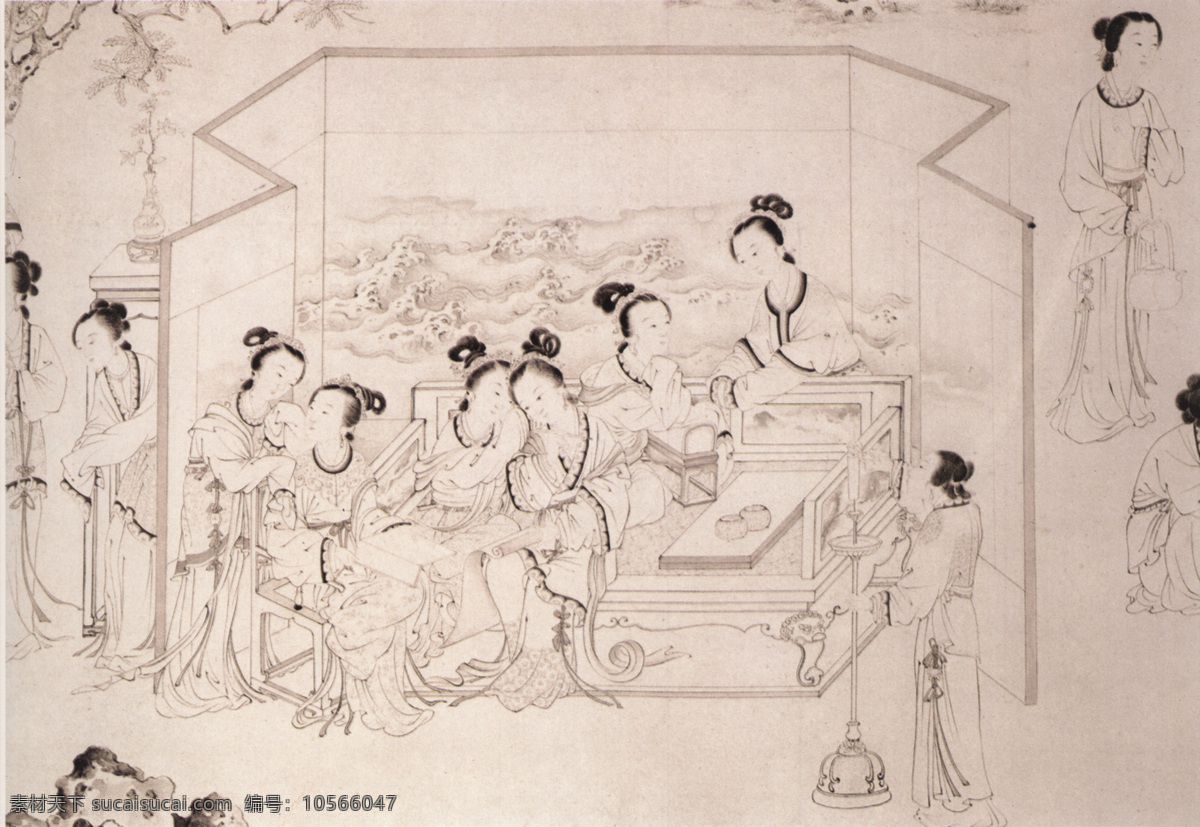 小桥流水 人家 壁画 古代人物 人物 人物画像 小桥流水人家 中国风 中国文化 中华艺术绘画 民间人物 文化艺术