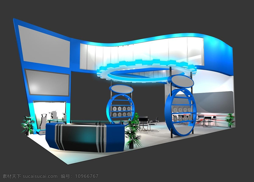 灯光蓝色展厅 3d模型 max 展览模型 展厅设计 单体模型 灯光 蓝色展厅 接待处 灰色