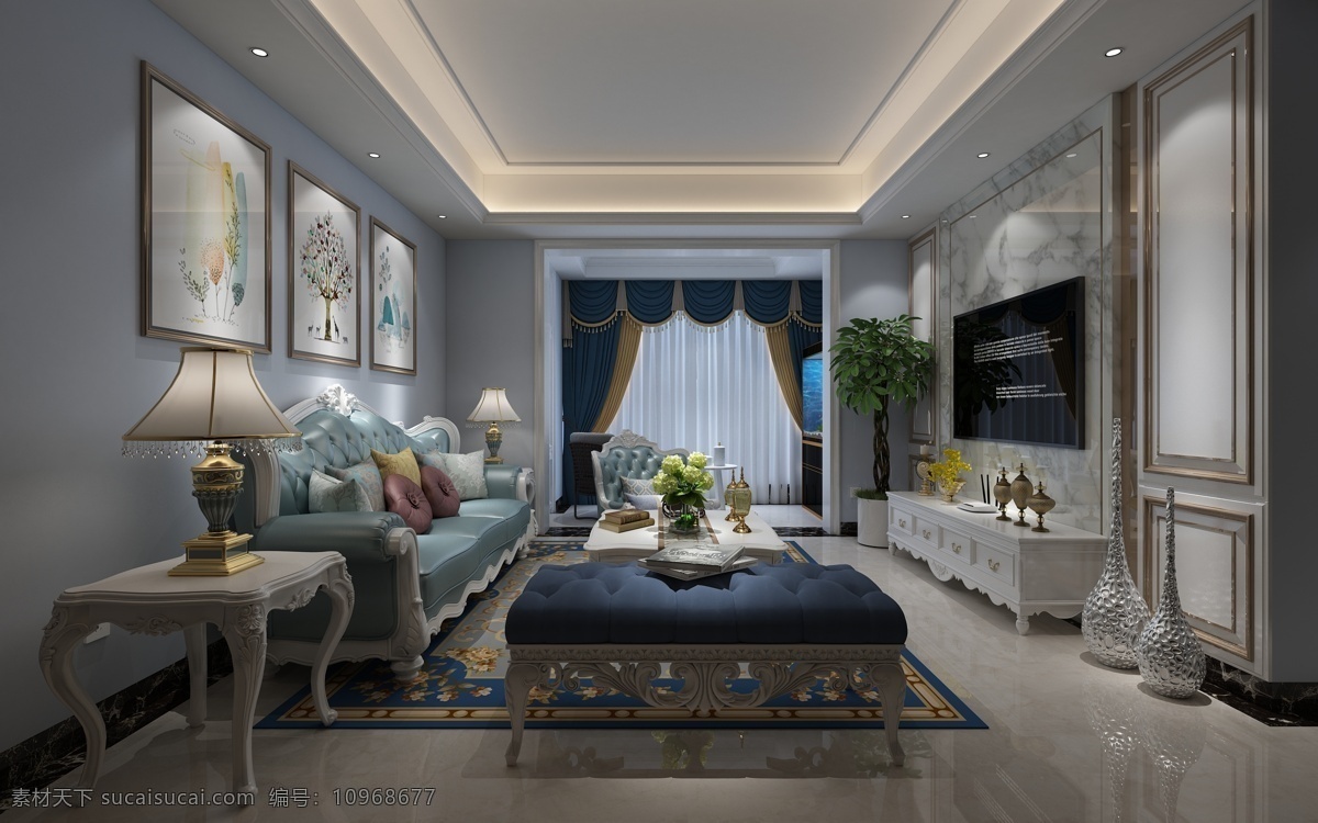 欧式 客厅 渲染图 三维 合成用 室内设计 3d设计 3d作品