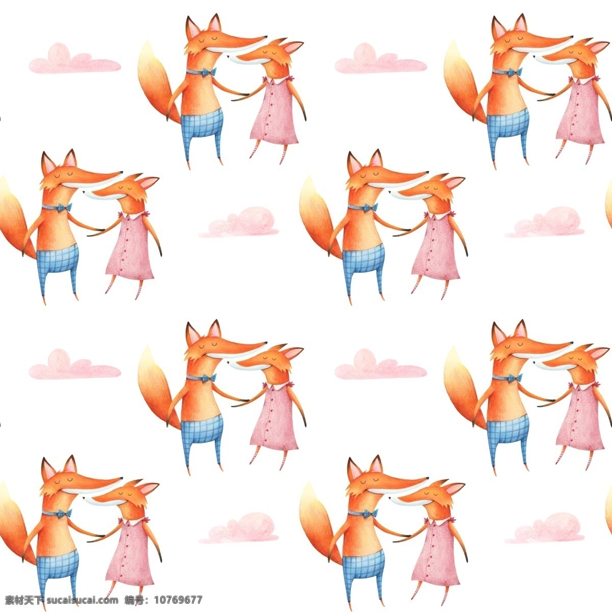 手绘 可爱 卡通 狐狸 图案 共享图案设计 移门图案