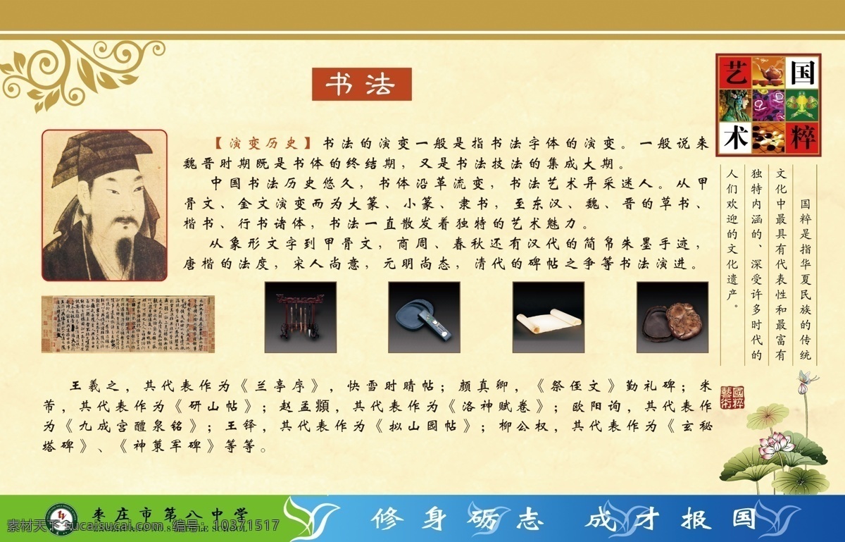 校园文化 班级文化 书法介绍 王羲之 书法名人 展板