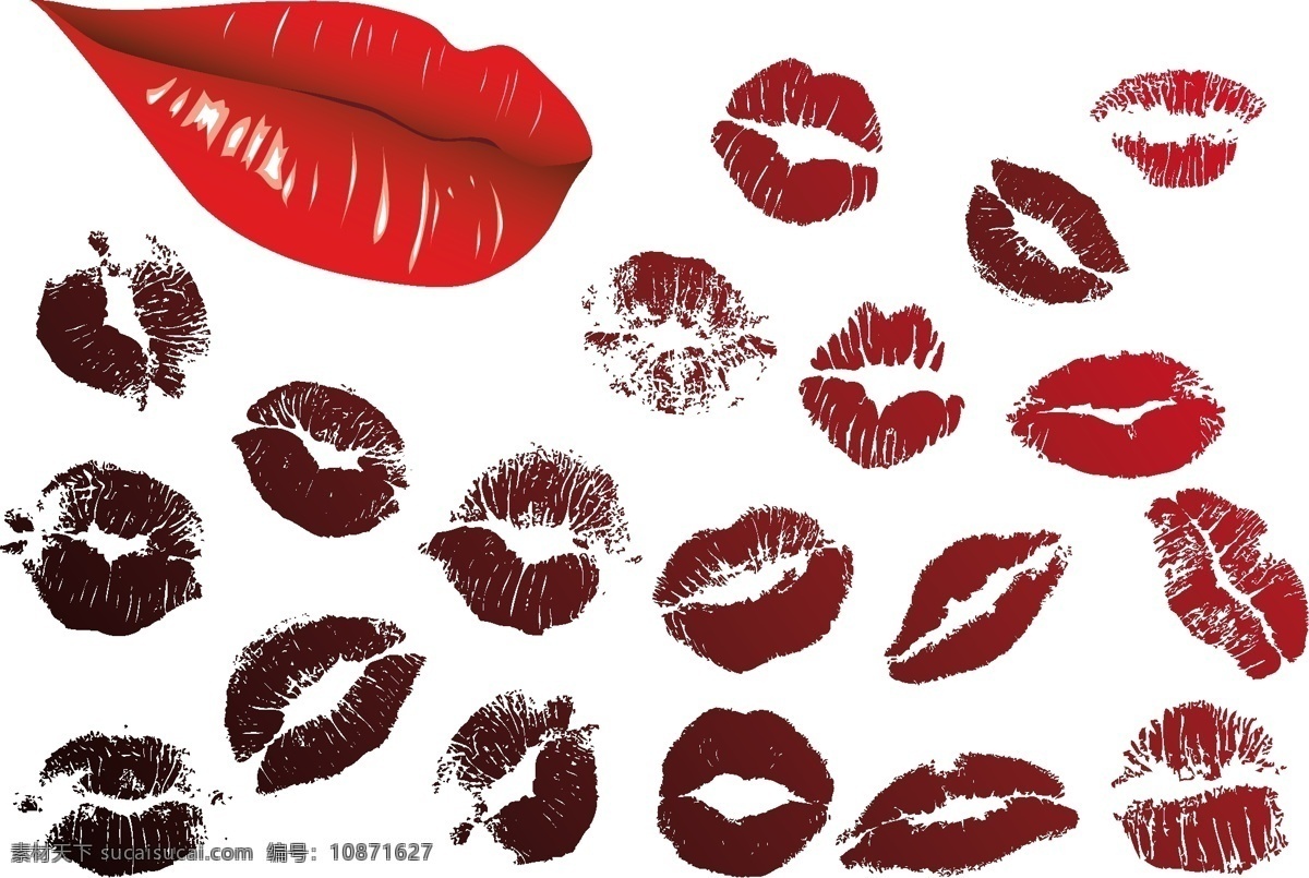 嘴唇 唇 印 矢量 红色 女性 矢量图 其他矢量图