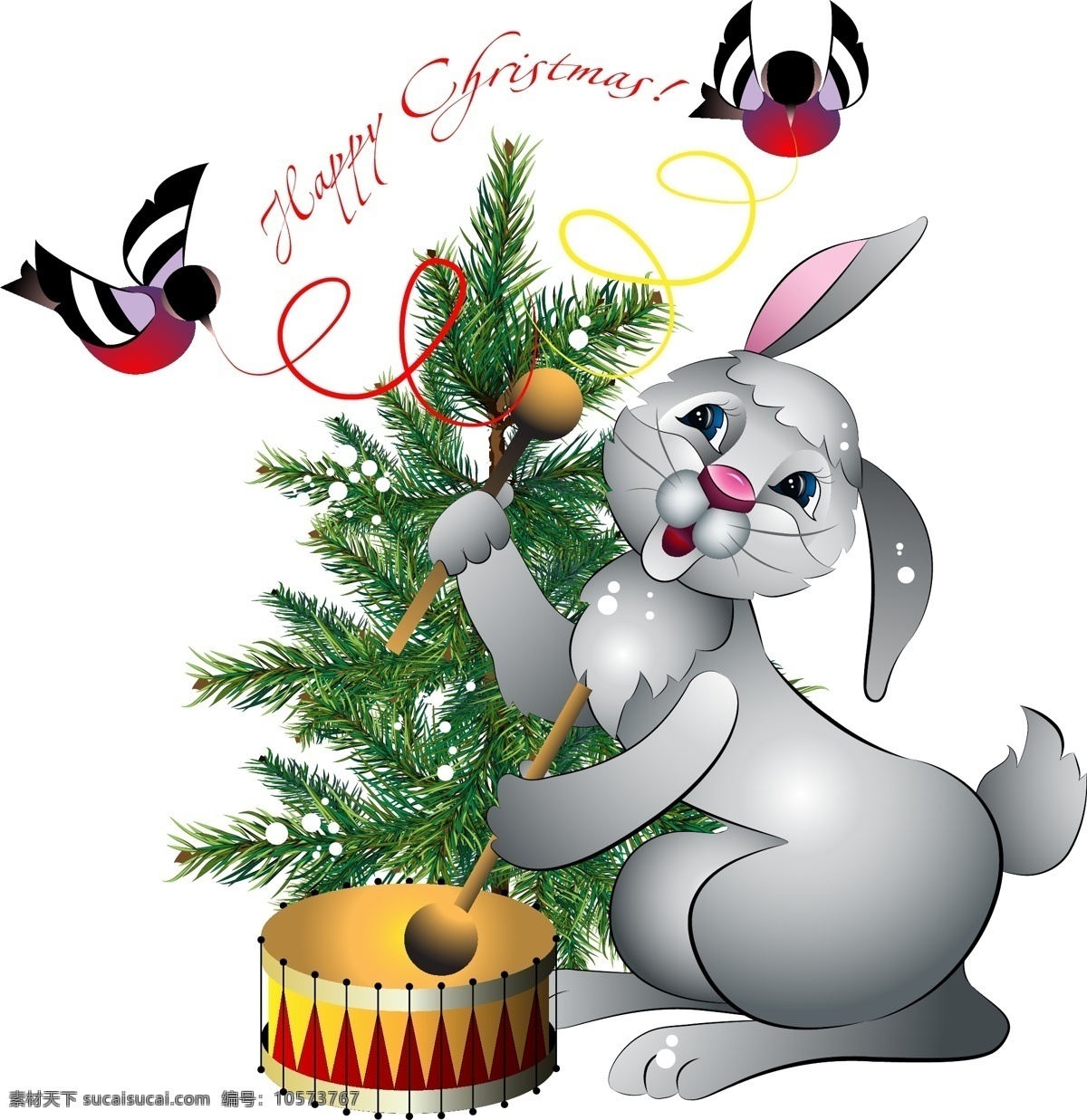 可爱 兔子 剪影 矢量 卡通 可爱的 丝带 兔 姿态空间 小圣诞树 材料的数量 矢量图 花纹花边