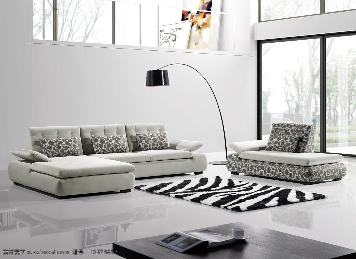 转角 布艺沙发 茶几 灯 地毯 落地窗 布艺沙发背景 单个位沙发 家居装饰素材 室内设计