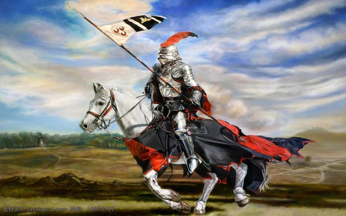 欧洲 中世纪 骑士 骑马 飞奔 油画 大图 古代 绘画 盔甲 武士 战马 冲锋