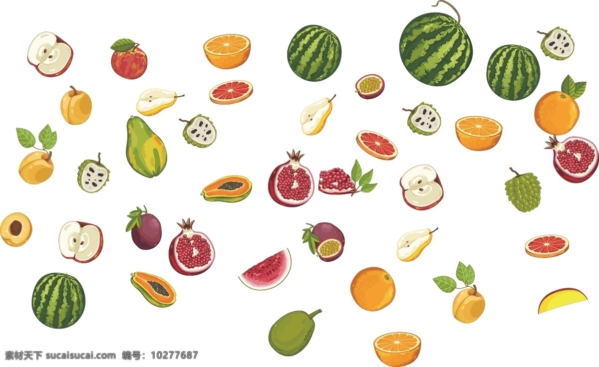 鲜果手绘图片 鲜果 手绘 西瓜 石榴 水果 橘子